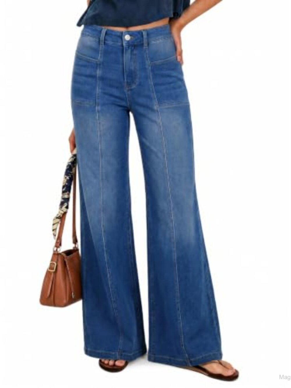 High Waisted Wide Leg Stretch Jeans with Pockets